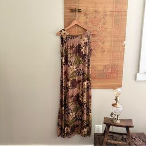 Vintage Leopard Print Tropical Hawaiian Floral Maxi Dress size 12 Large